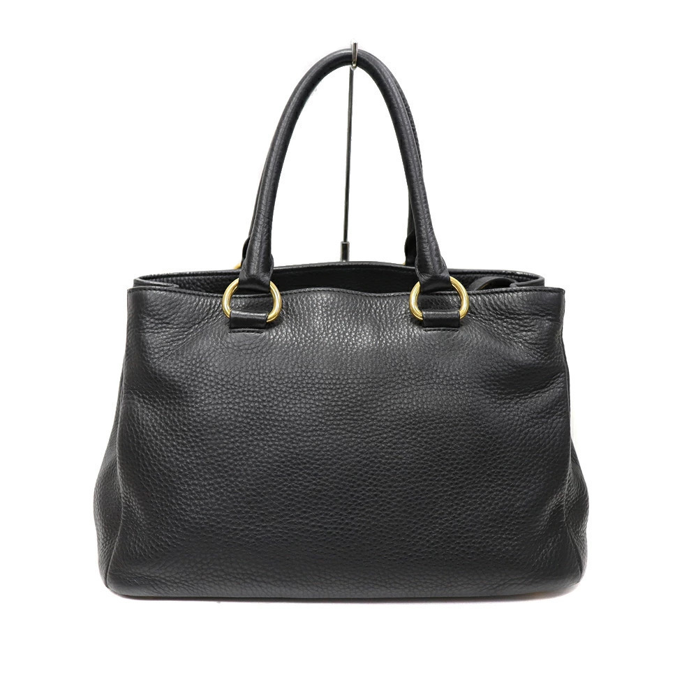 Prada black pebbled calfskin Prada Vitello Daino Leather Top Handle Bag